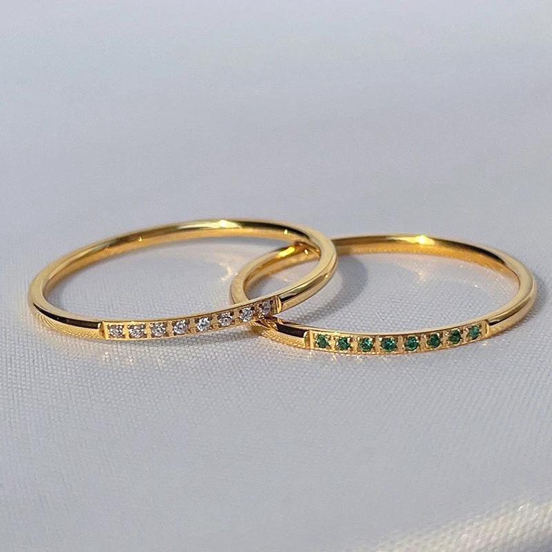 High End PVD Shinny Minimalist White Green Zircon Rings Female Exquisite Stainless Steel Bridal Ring 3