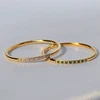 High End PVD Shinny Minimalist White Green Zircon Rings Female Exquisite Stainless Steel Bridal Ring 3