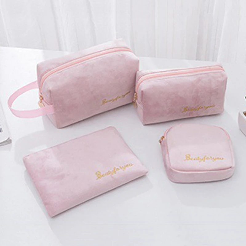 

Women Cosmetic Bag Soft Velvet Make Up Storage Bag Pads Toiletry Package Travel Makeup Bag Organizer Pouch Beauty Case Wash Bag