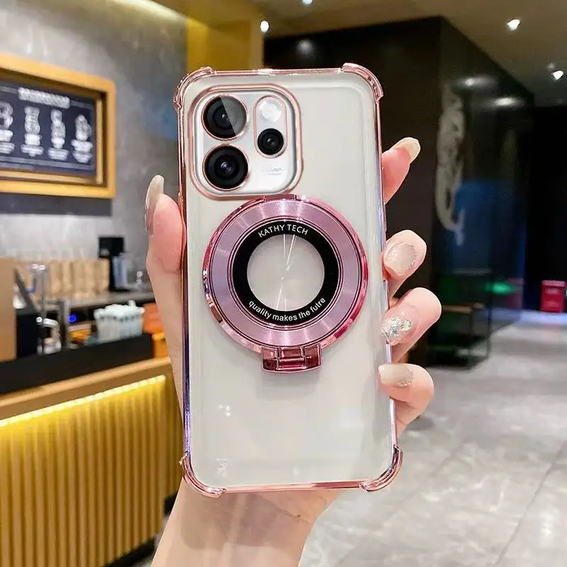 Electroplated Bracket Shockproof Phone Case - Stand & Transparent Silicone TPU Cover