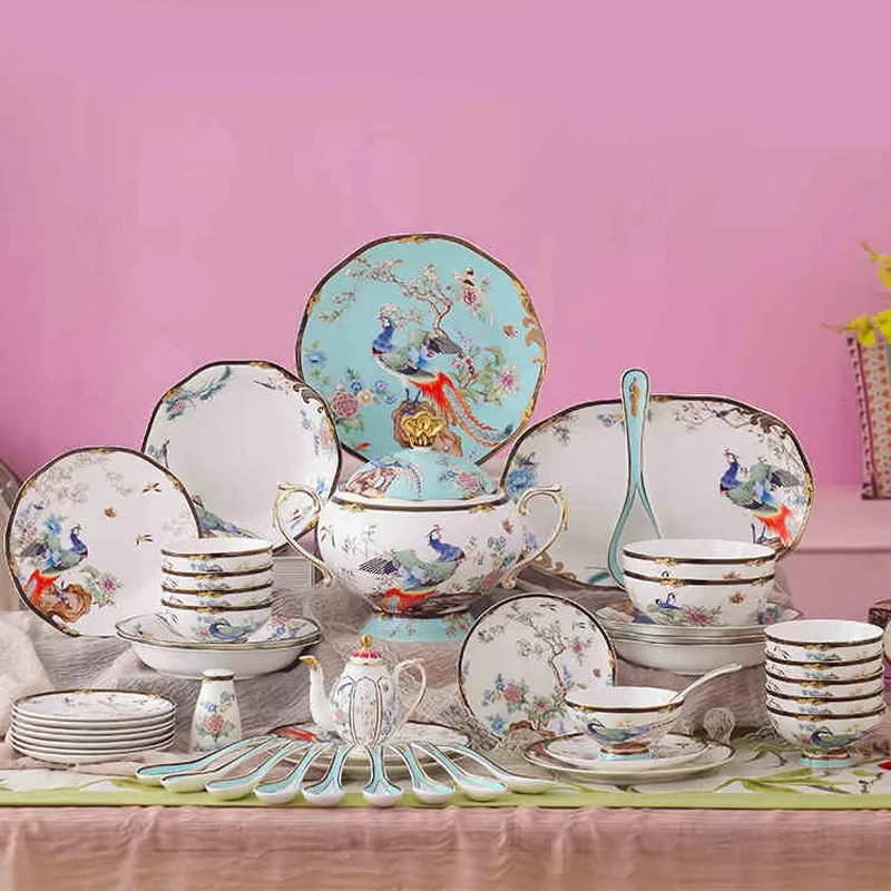 Tea set Exquisite porcelain Purple bone china Coffee Tea set 6 pieces Retro