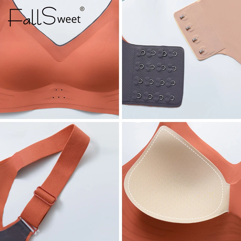 FallSweet Plus Size Bra Seamless No Wire Bras for Women Soft Padded Bralette Sports Brassiere
