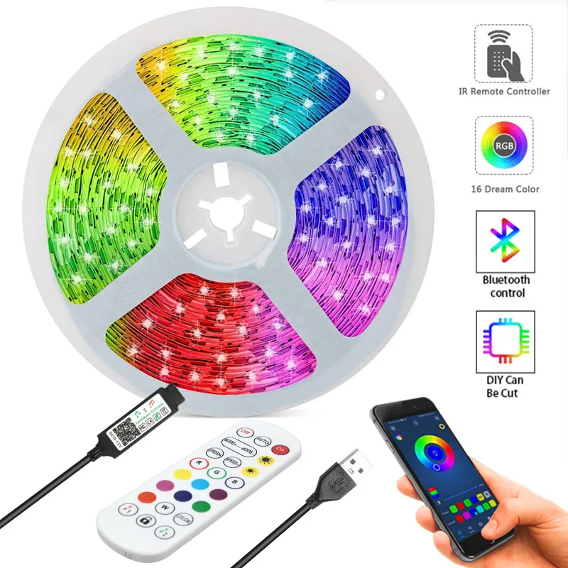 

Infrared RGB LED Strip Lights SMD 5050 Bluetooth Remote Control Decoration Living Room USB Lamp Music Model TV Background