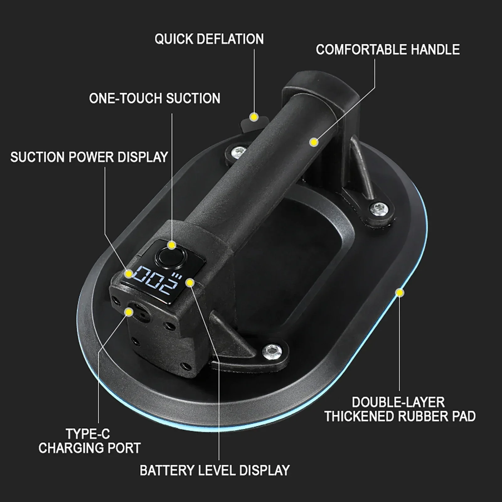 200kg Load Industrial Grade Electric Vacuum Suction Cup Heavy Lifter Granite Glass Tile Suckers Lifting Tool 1800mah Battery