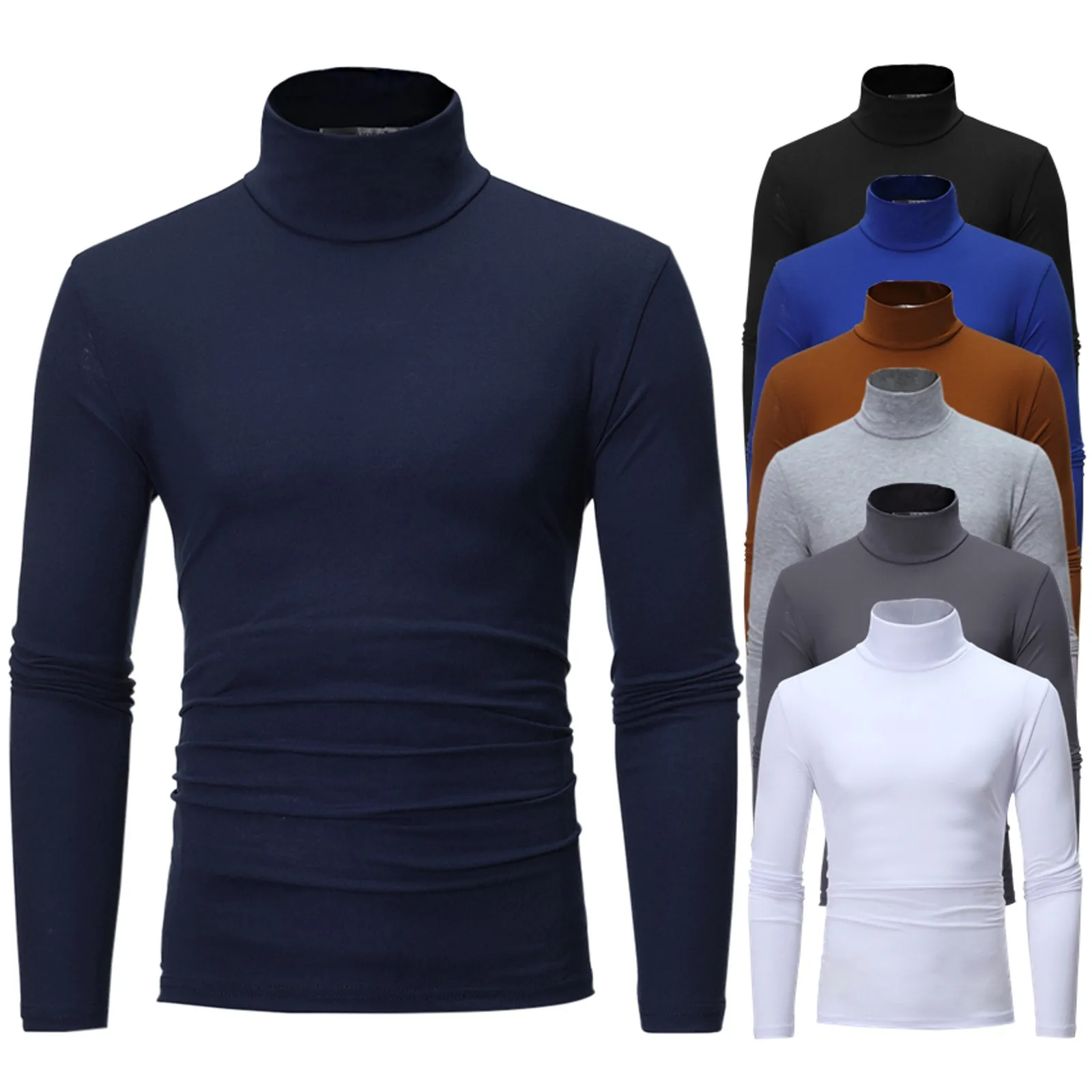 

Blouse Men's Sleeve Slim Fit Bottoming Solid Stretch Top Turtleneck Long Colour Men's Blouse Vintage T Shirt Japanese Style