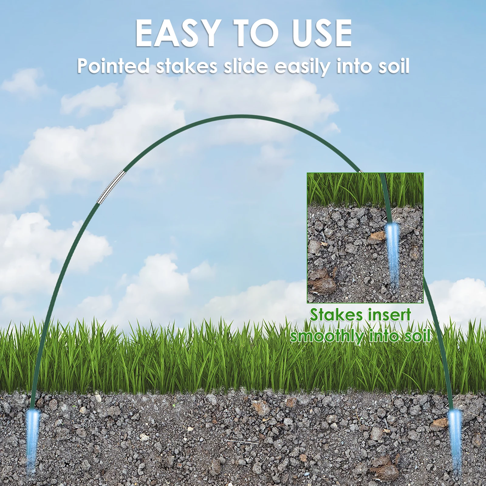 Greenhouse Hoops Set 17 Inches Long Detachable DIY Support Hoops Frame Large Fiberglass Garden Hoops Frame with 18 Fasten Clips