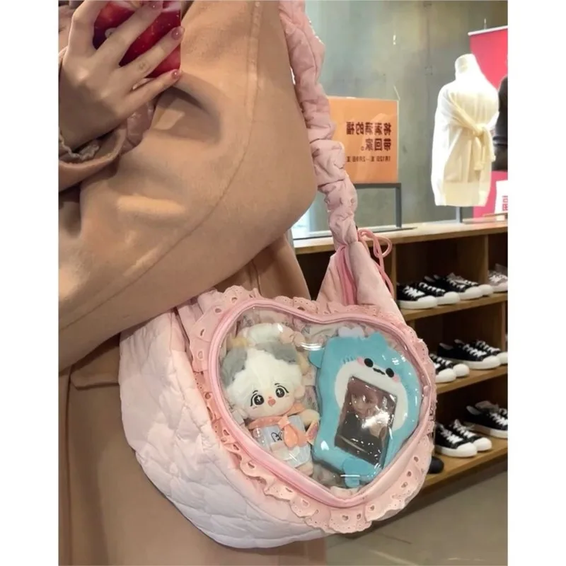 JIAERDI Heart Transparent Ita Bags Handbag Women Japanese Lace Soft Casual Crossbody Bags Female Sweet Cute Messenger Bag Y2k