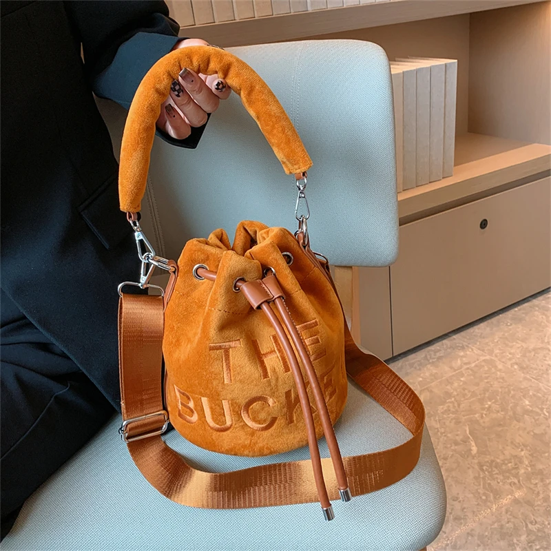 Trendy Brand Designer VELOUR Bucket Shoulder Crossbody Bags Women Handbags and Purse Lady's Messenger Bags shoulder bag ladies handbag crossbody bag