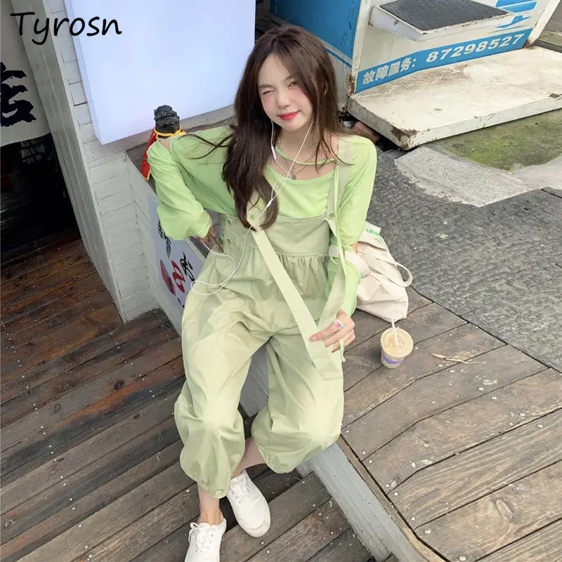 

Jumpsuits Women Korean Style Sweet Preppy Student Popular Loose Sleeveless Chic Comfortable Daily Ankle Length Summer Simple New