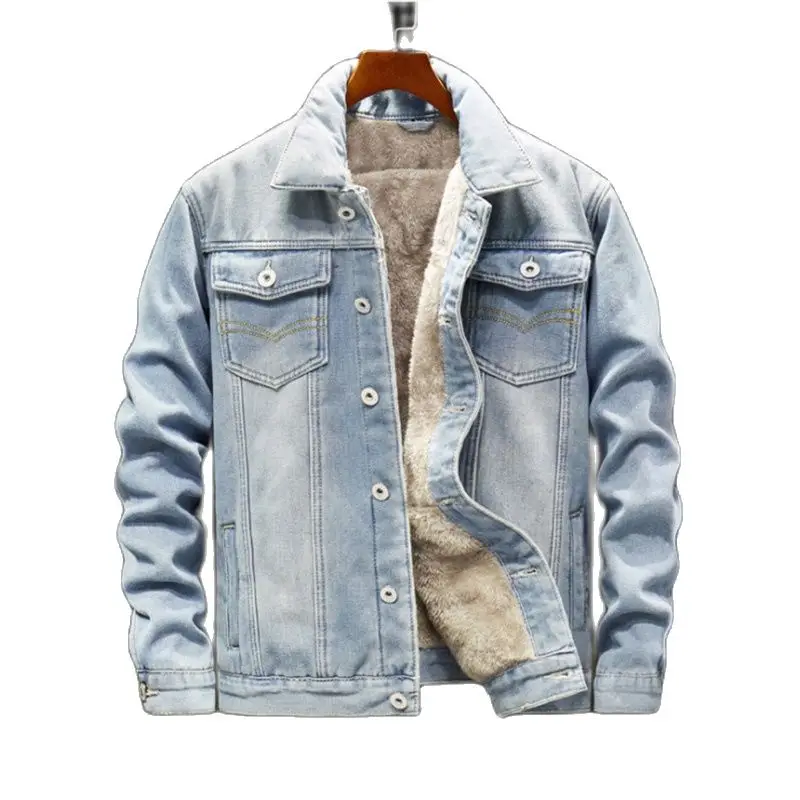 Men Casual Slim Outwear Fashion Men Fleece Thick Warm Jeans Jacket Windbreaker Cowboy Coats  Winter Mens Denim Jackets mens splatter ripped drippy jeans 38