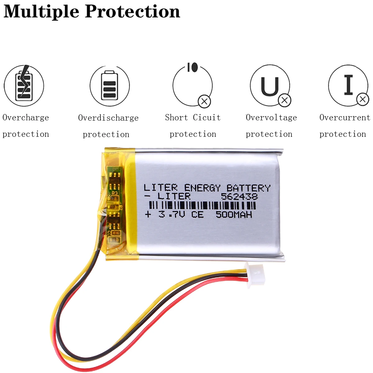3.7V 500mAH 3 thread 562438 polymer lithium ion / Li-ion battery for Smart watch mp3 mp4 rechargeable lithium batteries