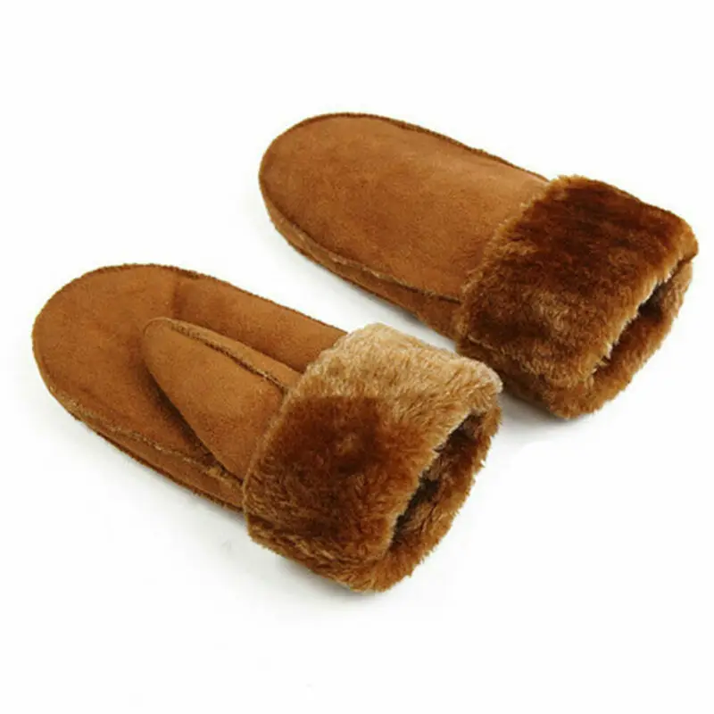 Gants d\'hiver en laine pour femmes, en cuir véritable, épais, chaud, mignon, en peau de mouton, pour l\'extérieur