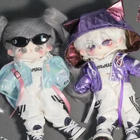 20cm Plush Doll Clothes Fashion Versatile Laser Colored Cat Ear Long Sleeved Zipper Jacket Set Back School Season Boy Girl Gift 2