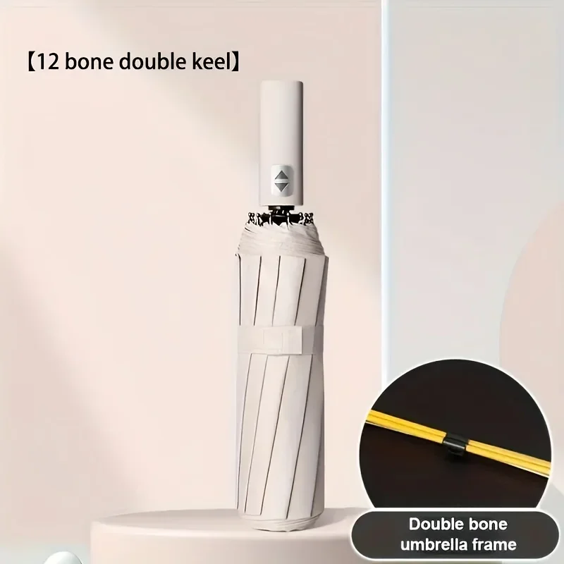 Auto Folding Outdoor Umbrella Triple Fold Sun Rain Resistant Impact Fabric with Black Coated UV Protection Customizable