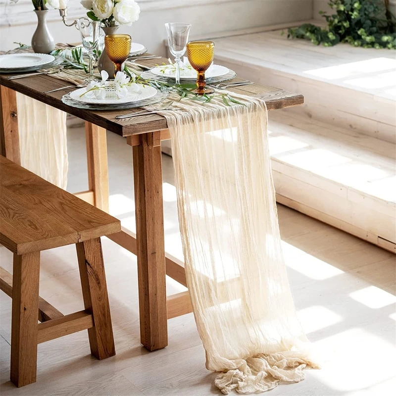 Long Wedding Table Runner Crumpled Table Runner Cheesecloth Table Cloth