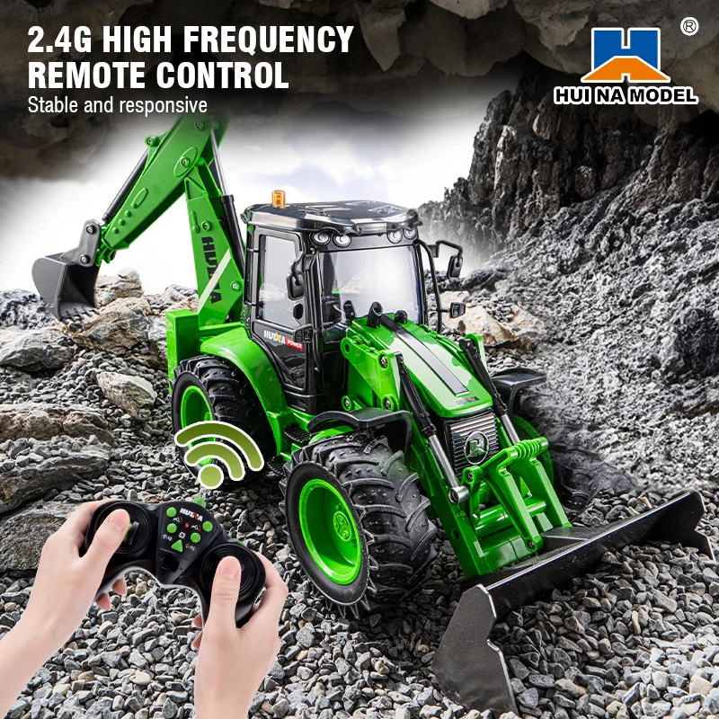 Huina 1579 Rc Truck 1/14 Remote Control Excavator Loader Two-Way Forklift Shovel Sound Light Engineering Model Toy Kids Gift