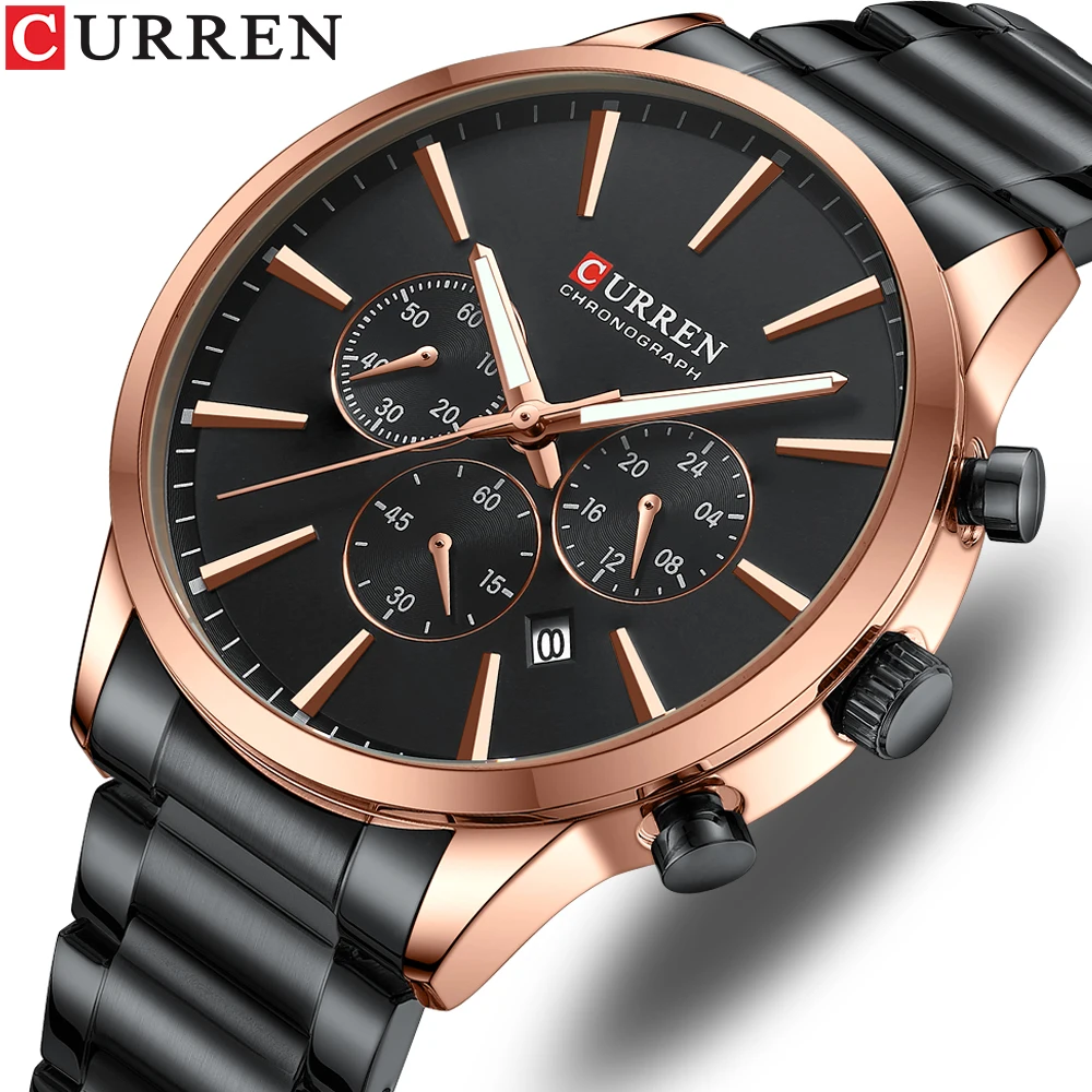 

CURREN New Business Men's Watches Fashion Sports Waterproof Chronograph Military Stainless Steel Quartz Date luminous Wristwatch