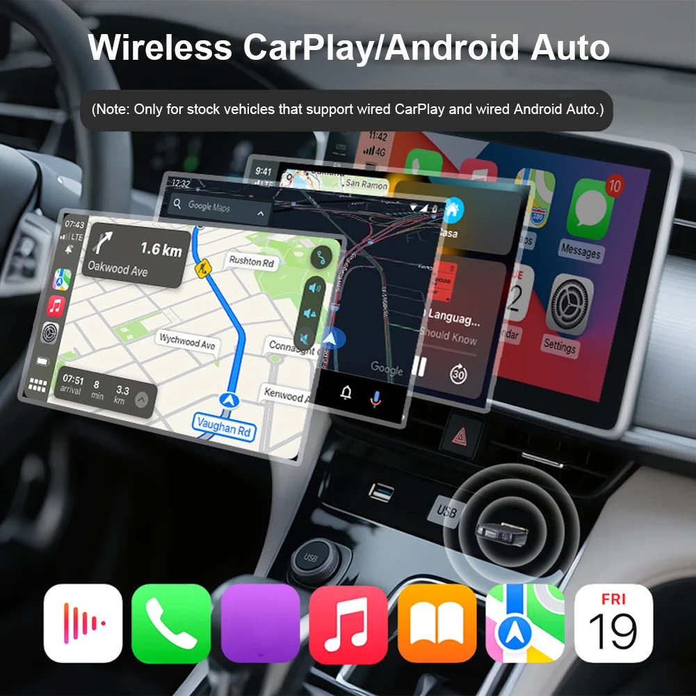 2 in 1 Wireless CarPlay Dongle for OEM Car Radio Adapter Wired to Wireless CarPlay Android Auto Mini Carplay&Auto Box