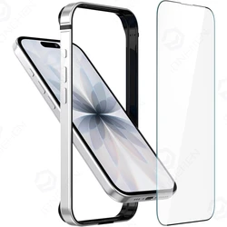 Enhanced Hybrid Silicone and Aluminum Protective Phone Case with HD Screen Protector - iPhone 16 Pro (Silver BL BK)