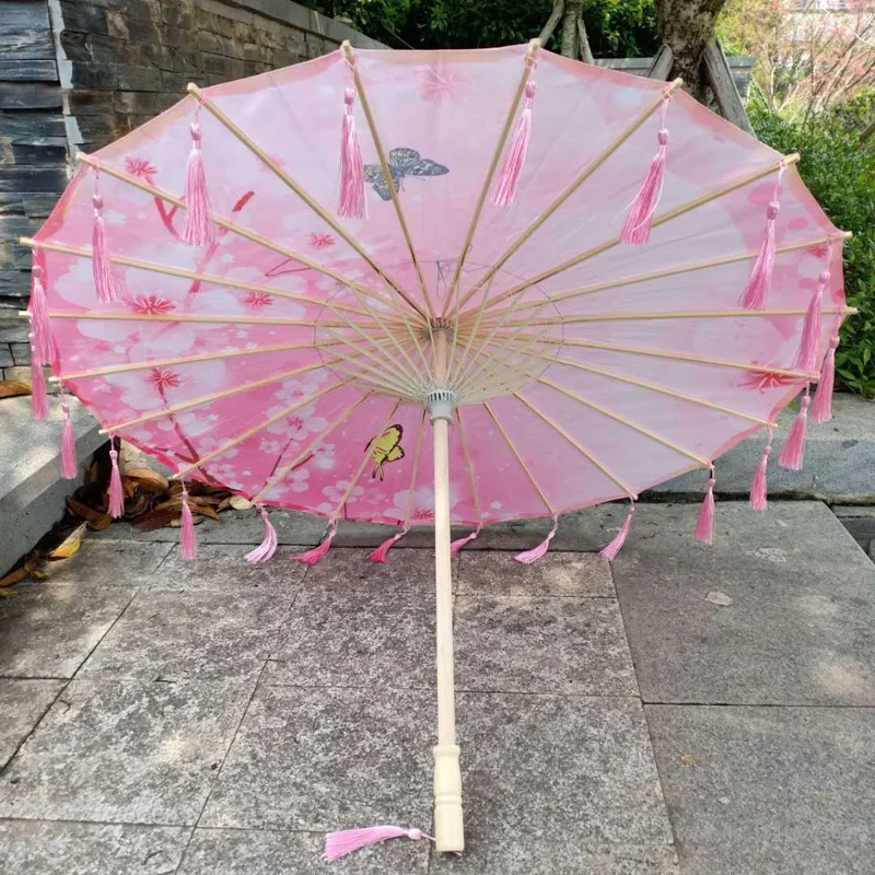 Satin Cloth Umbrella for Women, Tassel Umbrella, Chinese knot Pendant, Oil Paper Umbrella, Photography Props, Classical Pendant