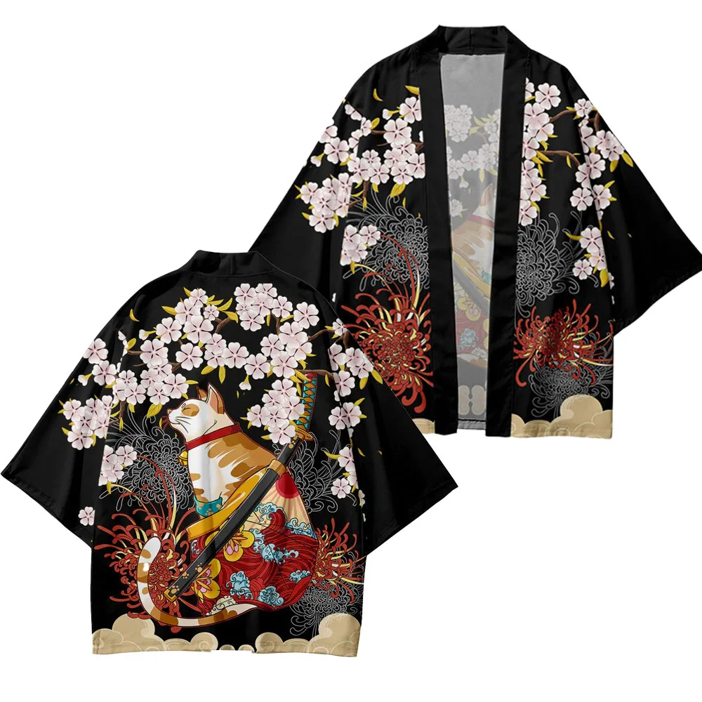 Japanese Cat Print Haori Kimonos Yukata Samurai Men Women Kimono Traditional Asian Clothes Harajuku Cardigan Shirt japanese kimono cardigan japanese kimono japanese kimono shirt