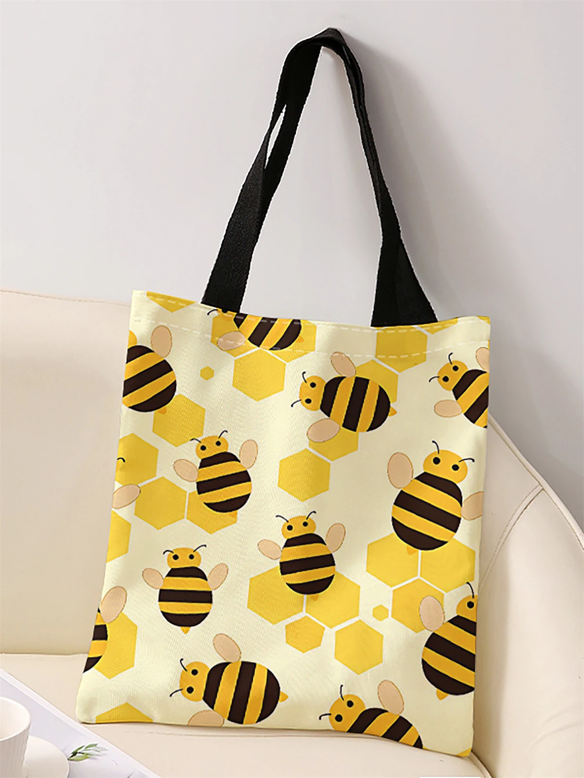Bee pattern printed casual handbag, reusable fashionable backpack, multifunctional handbag, canvas shopping bag