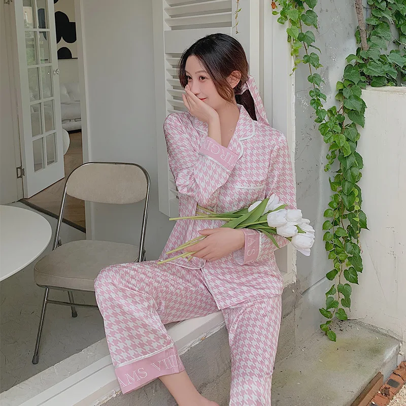 Hot Sale Women's Pajamas Set Design Luxury Cross Letter Print Sleepwear Silk Like Home Clothes XXL Large Size Nightwear silk pajamas