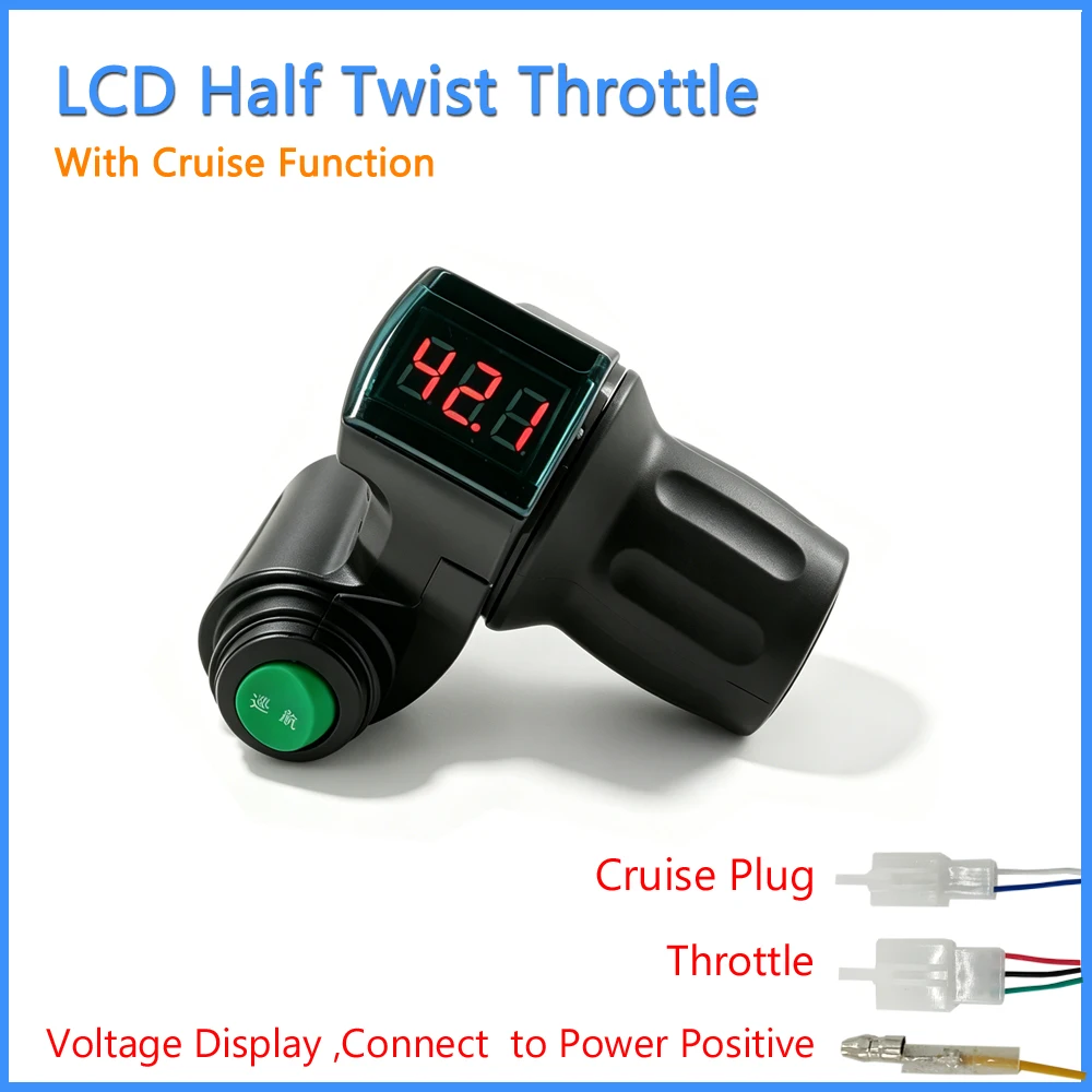 전기자전거 하프 트위스트 스로틀 그립, 레드 LCD 디스플레이, DC 0.8V-4.2V, 24V 36V 48V 60V 72V, 전기자전거 및 전기스쿠터용 22mm 핸들바 호환