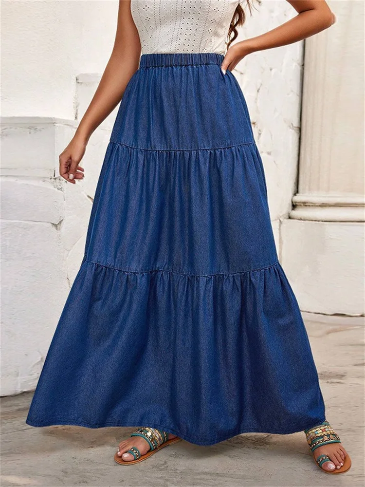 Wmstar Only Denim Skirts Women's Clothing High Waist Maxi Casual Long Flounce Skirt Wholesale Dropshipping New in Summer Clothes