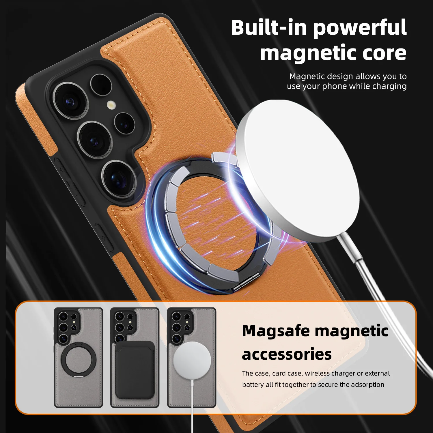 360° Rotating Magnetic PU Leather Shockproof Case with Bracket