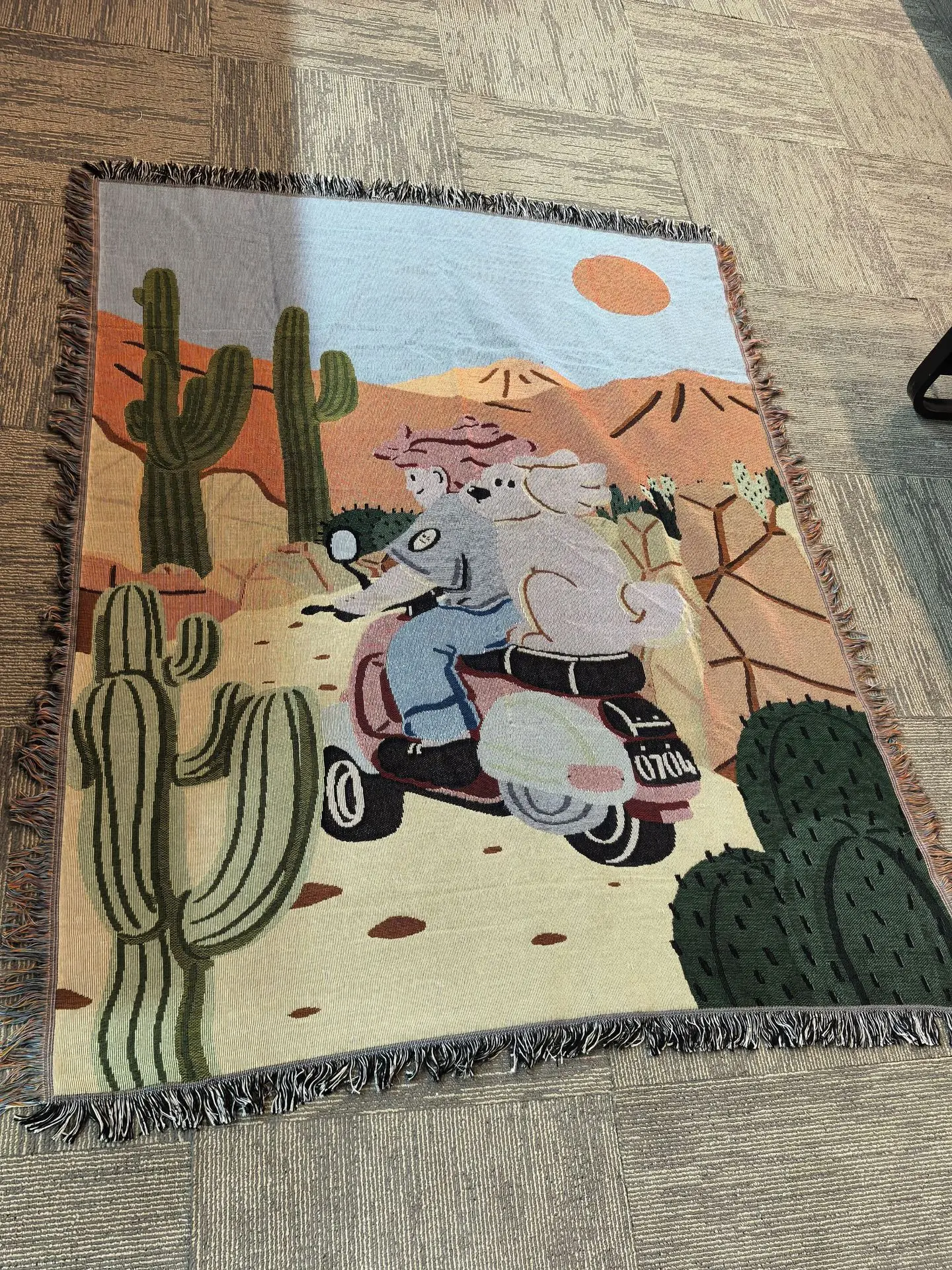 Description Picture 4 of itemTextile City Ins Cartoon Throw Blanket Playful Home Decor Dog Motorcycle Illustration Sofa Cover Towel Outdoor Picnic Mat