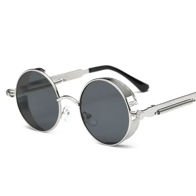 Steampunk Style Retro Round Sunglasses with Reflective Colorful Lenses