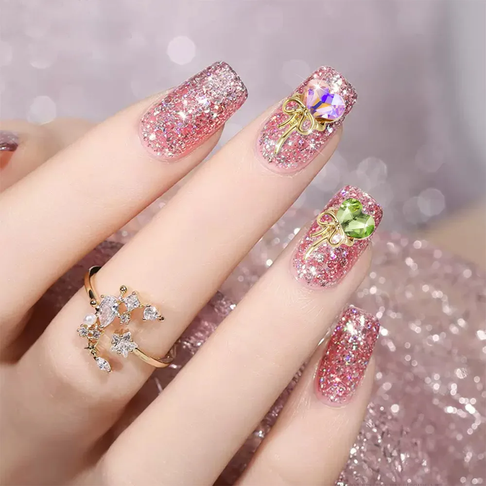 10 Pz/Lotto 2023 Wotobuy K9 Twisted Heart Ribbon Bow Diamond Nail Enhancement Jewelry Decorazione Per Unghie Super Scintillante 17X9Mm