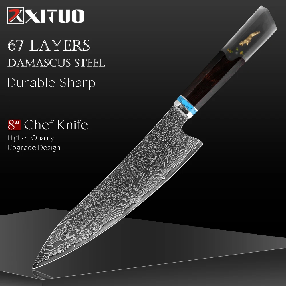 Damascus Steel Chef Knife 8 Inch Pro Kitchen Knife, Razor Sharp, for Cooking, Slicing Meat, Vegetables & Fruits-Gift for Chefs