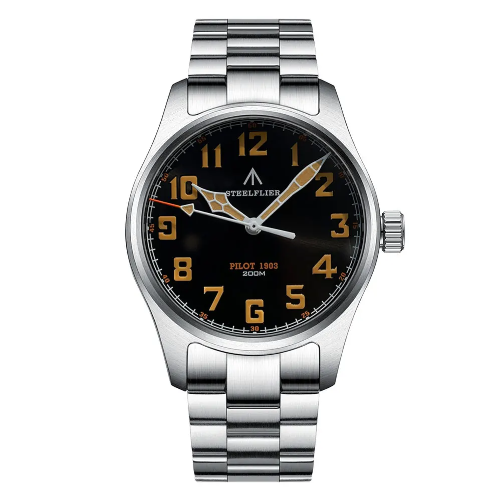 

Men Watches Pilot Quartz VN31 Movement Military Simple Leather Strap Sapphire 316 Stainless C3 Luminous 39mm Case 200M Bar