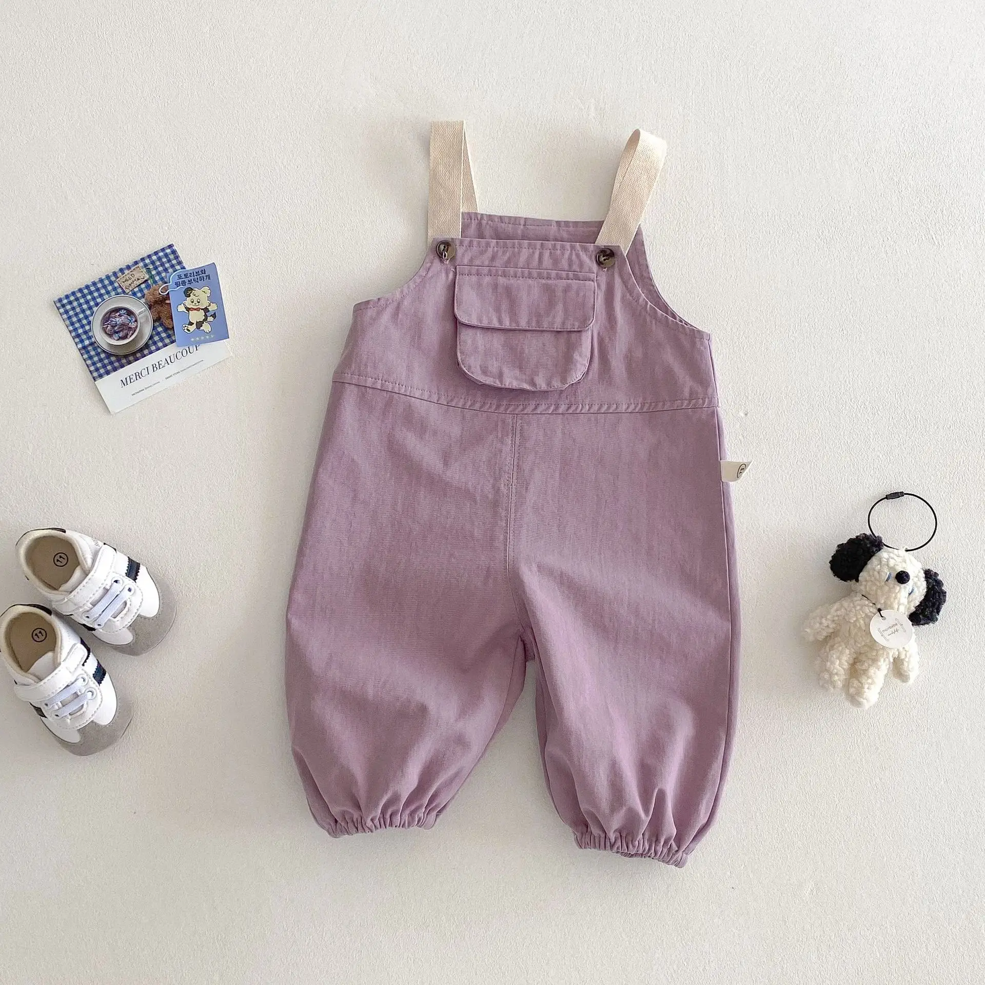 2025 New Kids Overalls 0-5Years Childrn Boy Girl Solid Color Pocket Jumpsuit Cargo Suspender Pant Fashion Bottom Spring Clothes