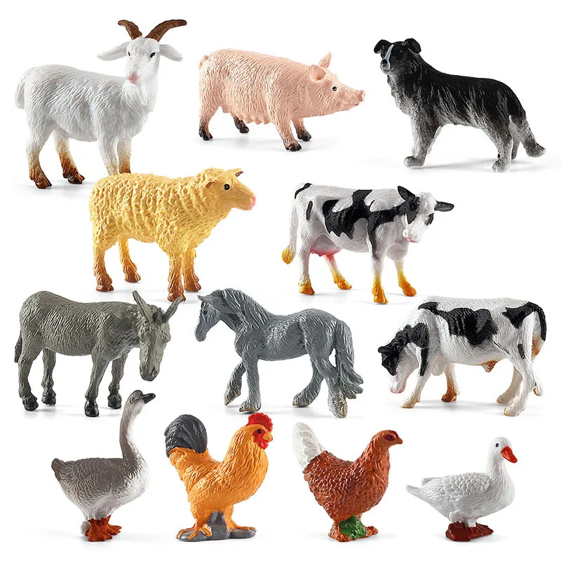 

A Set of 12 Mini Poultry Small Animal Toys Solid Farm Decoration Simulation Chicken Duck Goose Cow Horse Sheep Model Kid's Toy