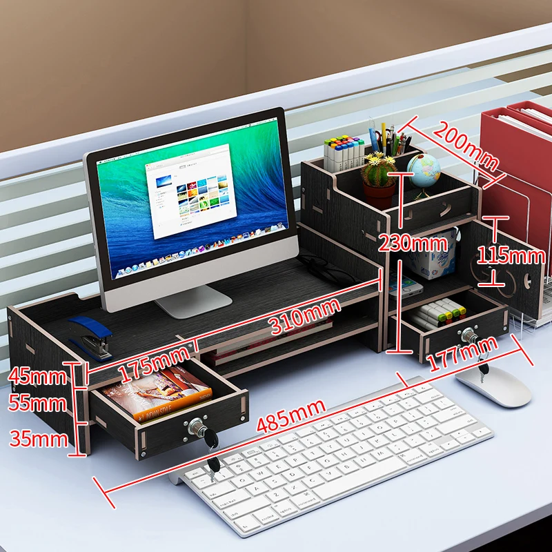 

Wooden Computer Organizer Desk Holder Multifunction Desktop Monitor Stand Computer Screen Riser For Notebook Keyboard Storage
