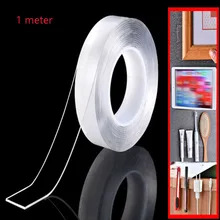 

Long 1m Nano Magical Double Sided Tape Transparent Reusable Wall Sticker Super Strong Durable Cleaning Waterproof Glue Household