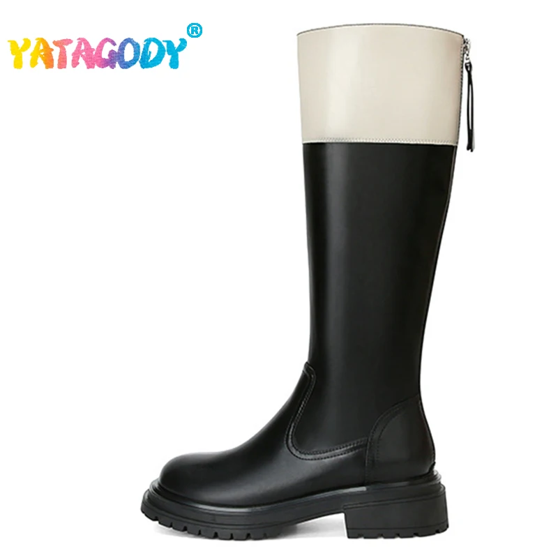 

YATAGODY Size 35-39 Women Knee Boots Mix-Color Winter 2023 Thick Heels Shoes Woman Ins Fashion Platform Boots Lady Knight Boots