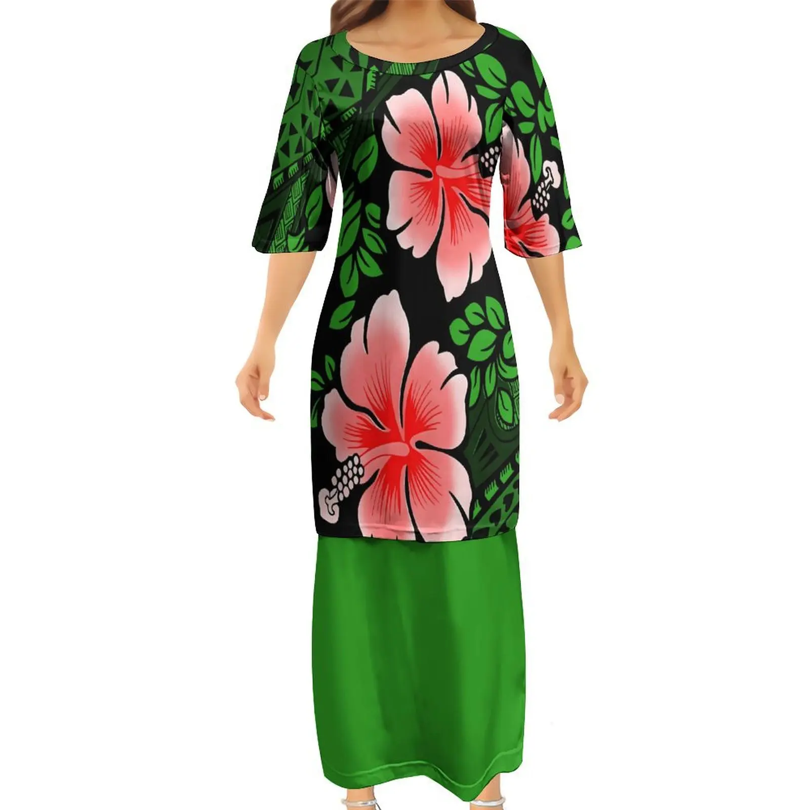 

Women'S Crew-Neck Dress Polynesian Tribal Dress Designed The Traditional Dress Of The Puletasi Ethnic Group