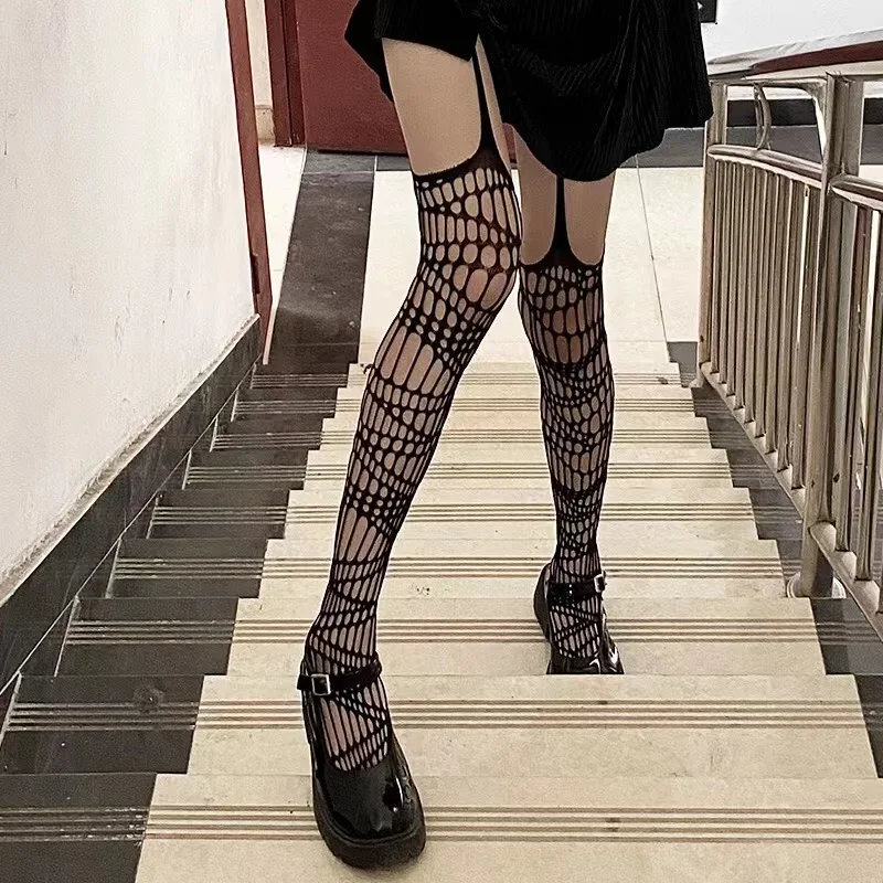Gothic Fledermaus Lange Sexy Netzstrümpfe Frauen Harajuku Alternative Mesh Fledermaus Strumpfhosen Dessous Haut Oberschenkel Hohe Strumpfbänder Strumpfwaren – Detail 17