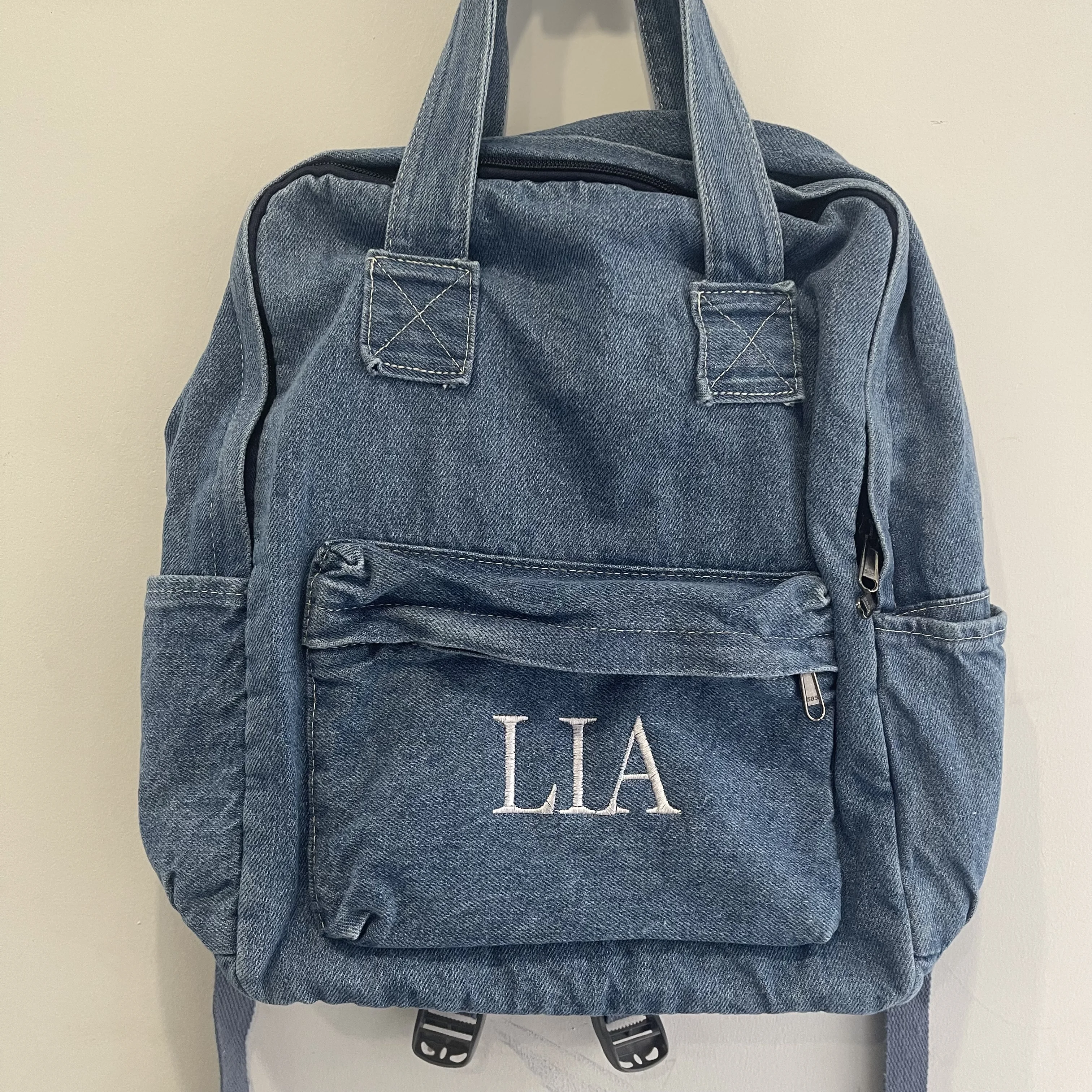 

Personalized Name Denim Canvas Backpack Custom Embroidered Name Large Capacity Schoolbag Boys Girls Birthday Gift Travelling Bag