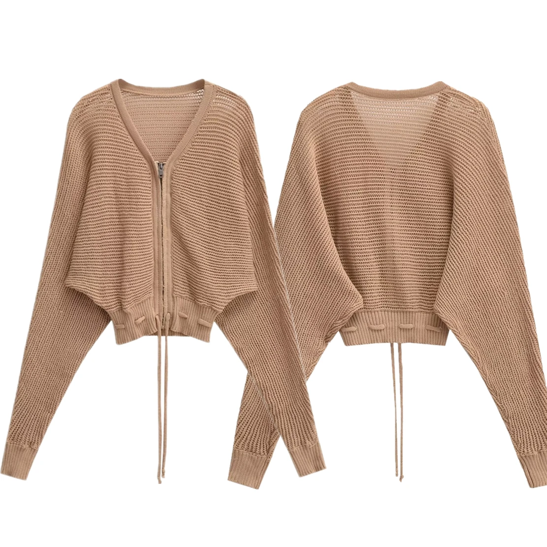 

Maxdutti 2023 Autumn New Elegant Sweater Women Tops British Sweater Fashion Retro Bat Sleeve Zipper Knitwear