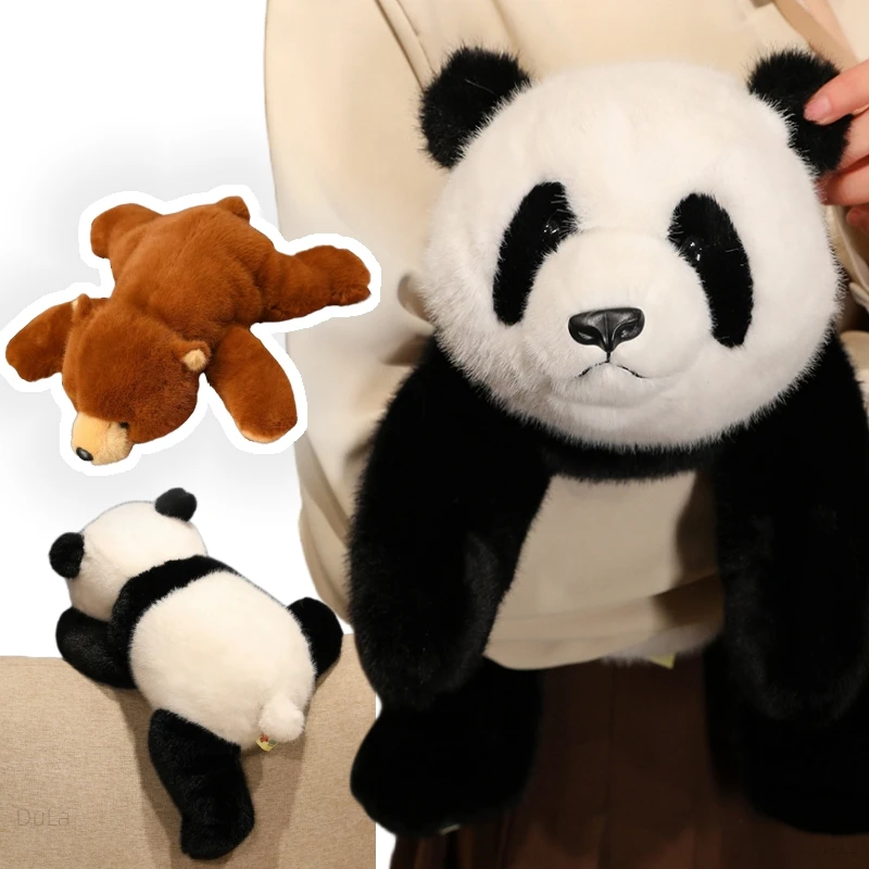 크리에이티브 시뮬레이션 곰 팬더 박제 동물, 부드러운 솜털 인형, 거짓말 인형, 재미있는 장난감 장식, 여아 크리스마스 생일 선물, 30 cm, 45 cm, 65cm