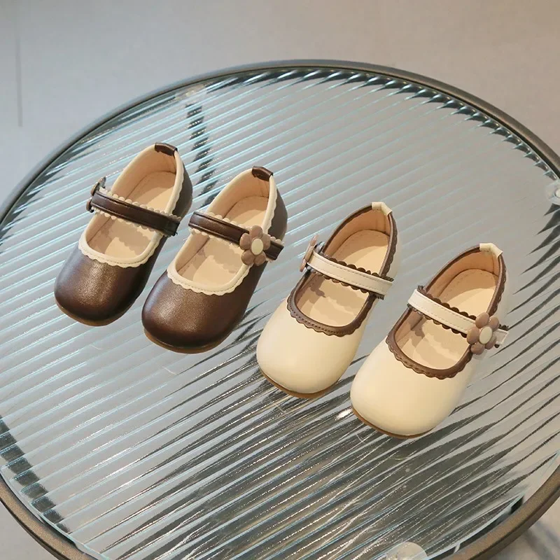 Girls Shoes Girls Flats Leather Shoes Girls' PU Shoes Black Beige Spring Cute Bow Loafer