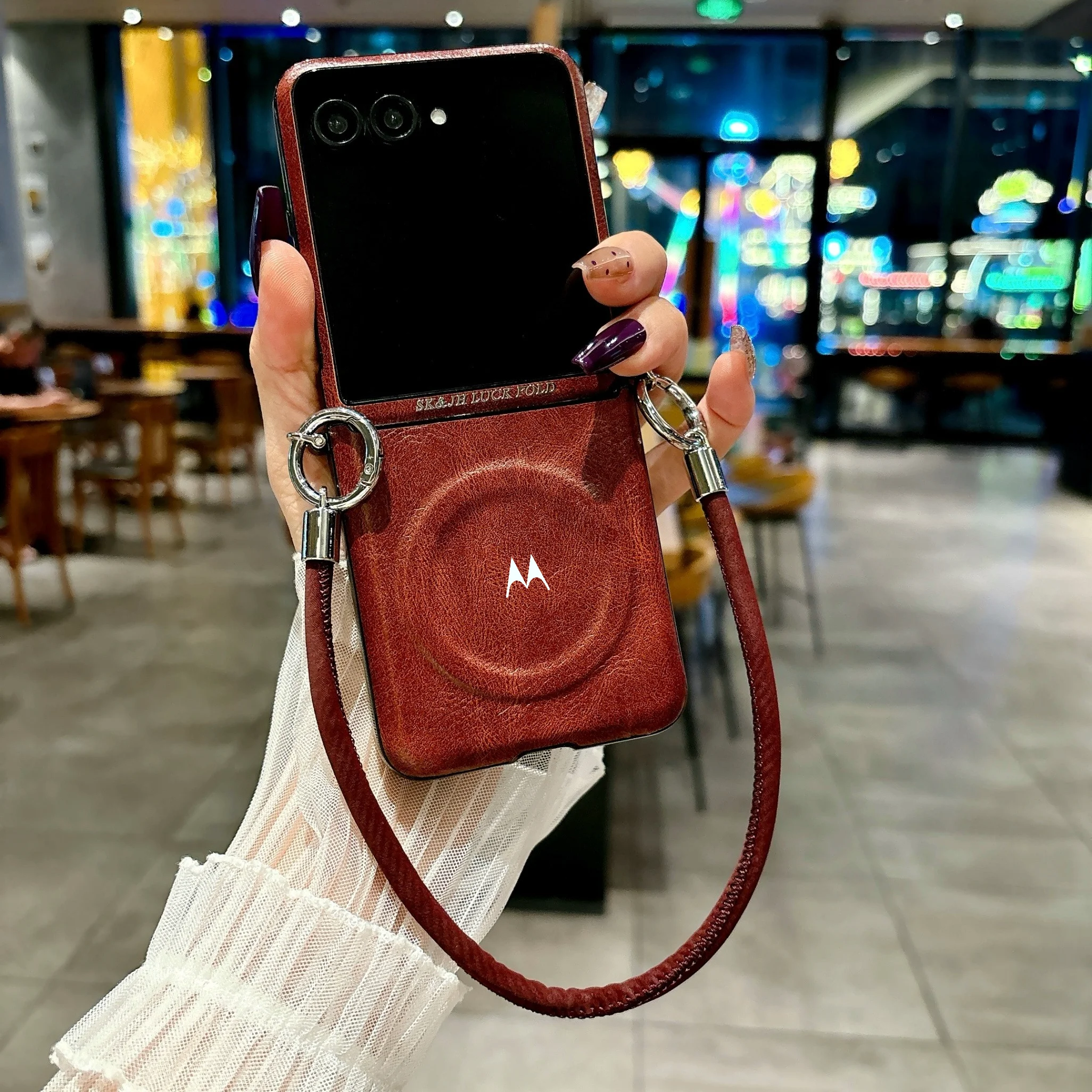 Retro Luxury Plain Leather Flip Phone Case with Lanyard - Original Cover