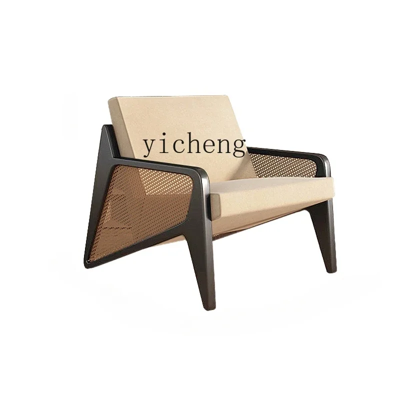 

ZM Rattan Chair White Wax Wood Log Silent Wind Rope Woven Balcony Couch Single Leisure Chair