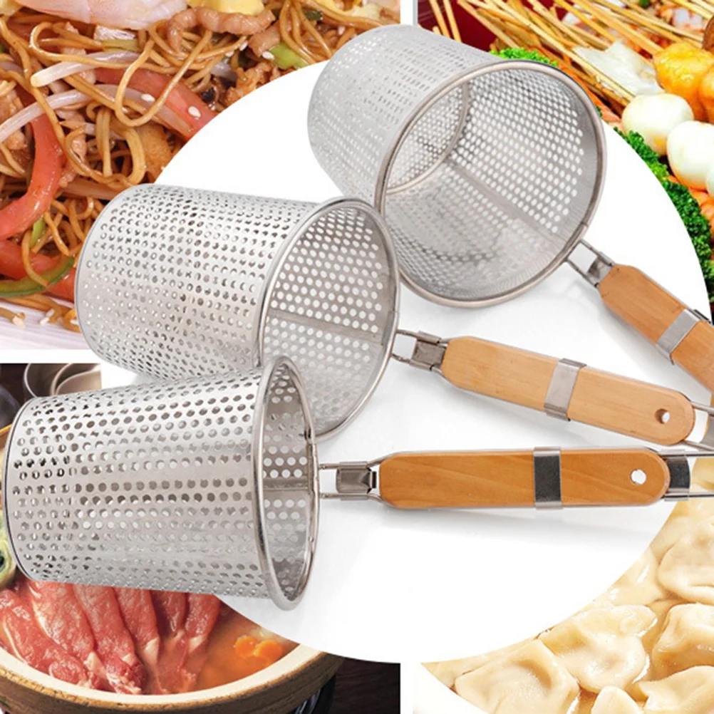 

Stainless Steel Strainer Basket Wooden Handle Fine Mesh Spider Food Skimmer Kitchen Sieve for Pasta Dumpling Noodle (125cm)