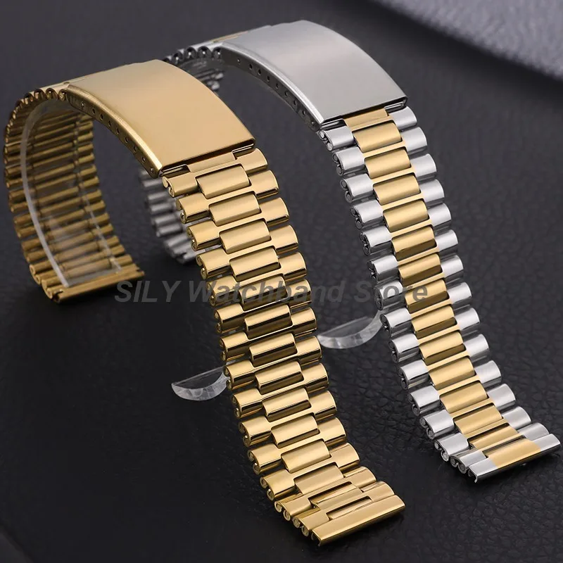 Universal Stainless Steel Folding Clasp Watch Strap - Unisex Sport Fashion Bracelet with Tools (18mm, 20mm, 22mm)